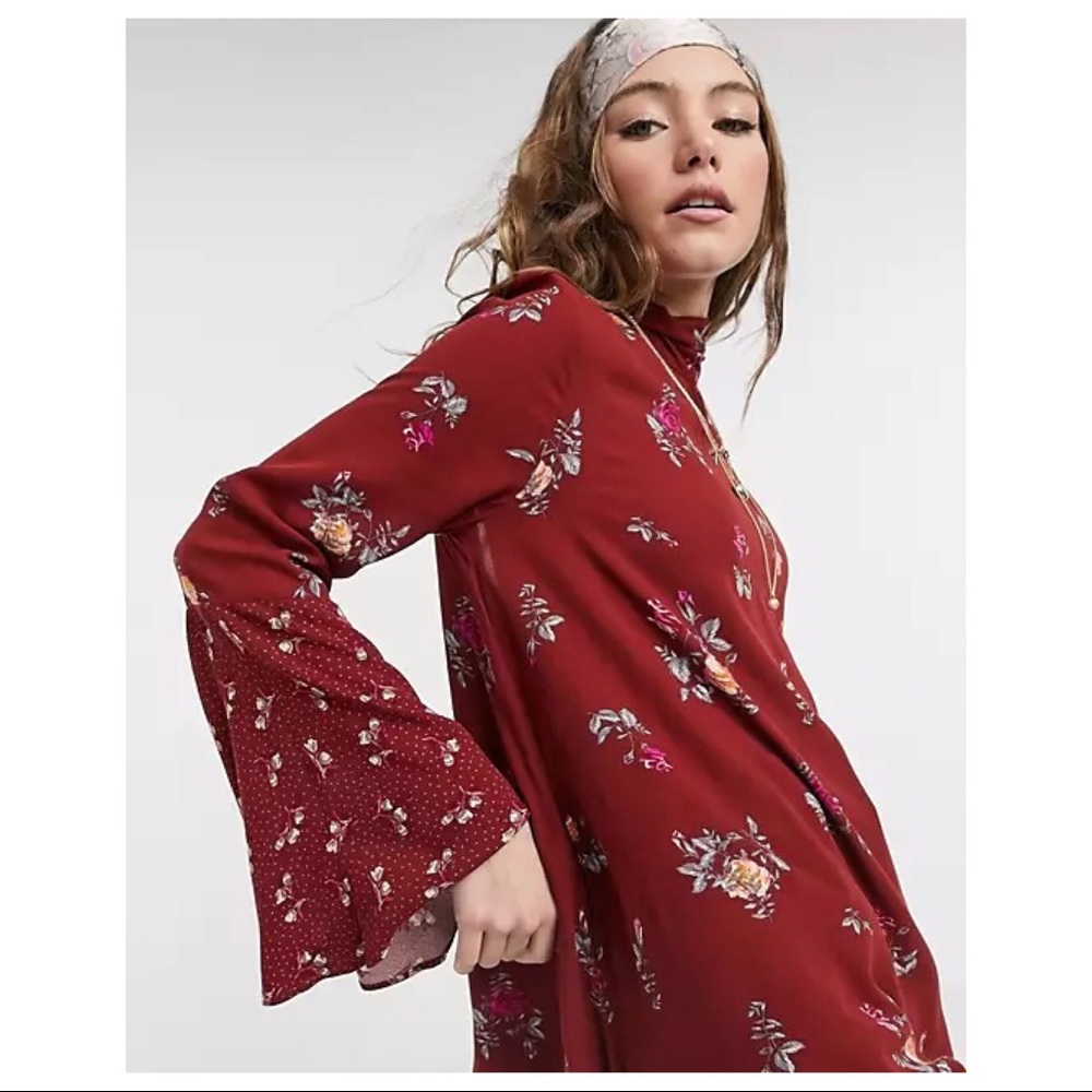 FREE PEOPLE BOHO FLOWY MINI TUNIC DRESS BOHEMIAN PRINT A2C - Picture 12 of 16